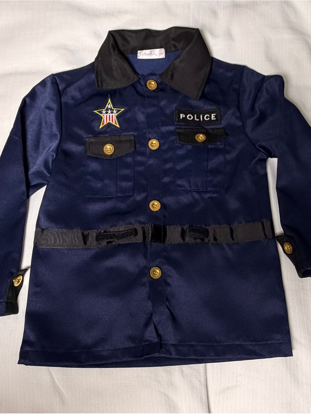 Relibeauty Police Kids Jacket Blue with Black Patch and Yellow Buttons
